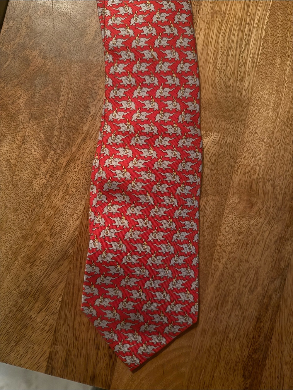 Hermes Red Silk Tie with Elephant Jockeys Pattern